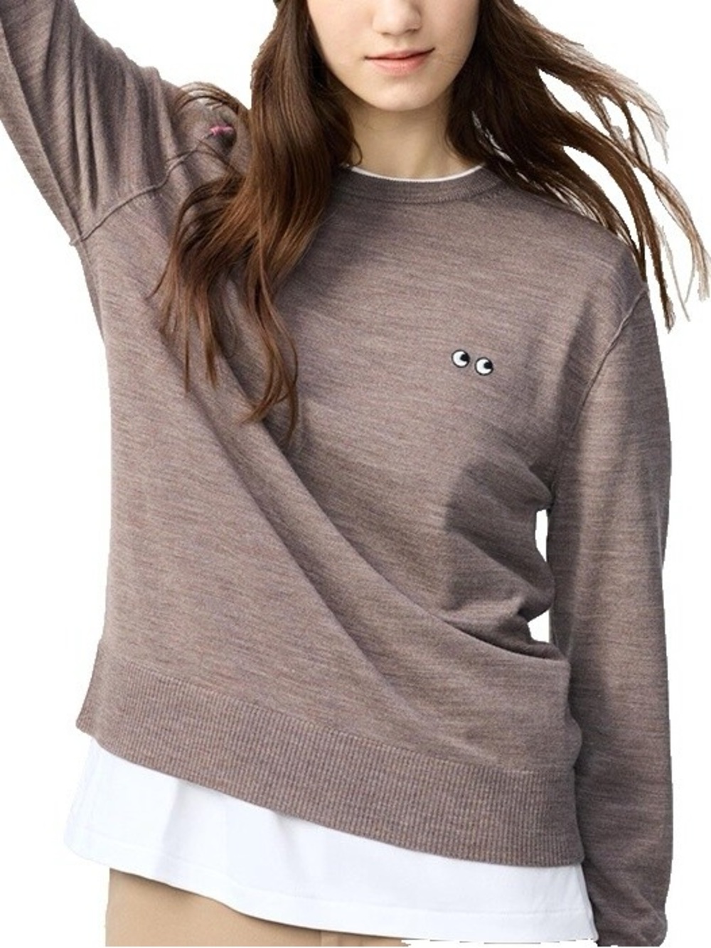 Uniqlo x Anya Hindmarch Merino Crew Neck Sweater in Brown Sz L Layer